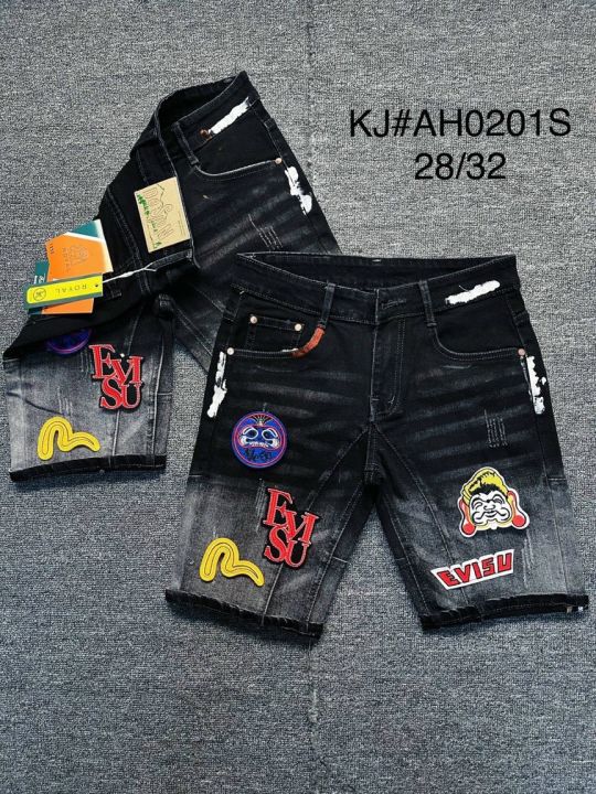 Quần short jean nam phối loang thêu logo EVISU ông địa siêu hot ...