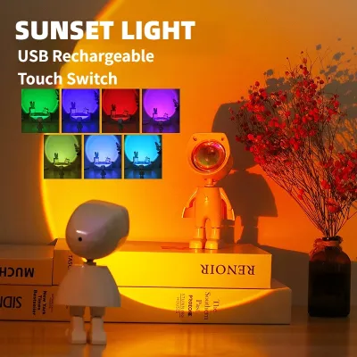 Robot Sunset Light USB Rechargeable Atmosphere Projector Ins Astronaut Rainbow Projection Sunset RGB Night Lamp Desk Lamp