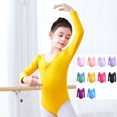 【cw】 Ballet Costume Kid Long/Short Sleeve Cotton Kids Turnpakje Leotard Gymnastics Dancewear for