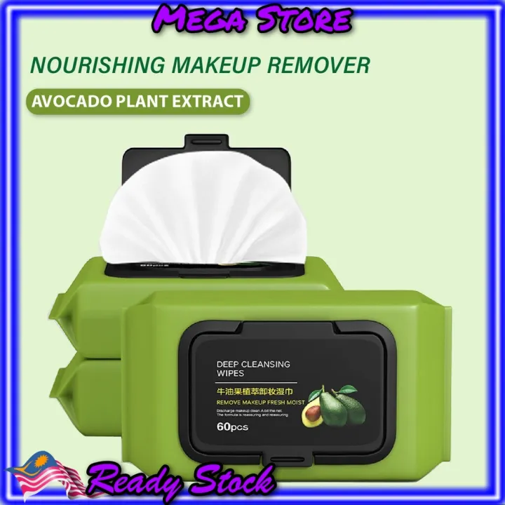 60sheets Avocado Makeup Remover Wipes For Deep Cleansing Of Eyes Lips