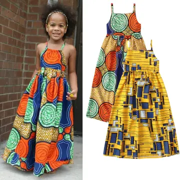 Traditional Sleeveless Dresses Style Suspenders African Girls Ankara Kids  Toddler Backless Dress 1-6Y Princess Girls Dresses Denim Long Sleeve Dress