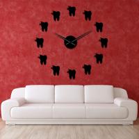 ZZOOI Teeth 3D Mirros Stickers Modern Design Tooth Style DIY Large Wall Clock Dental Office Wall Decor Silent Non Ticking Big Clock