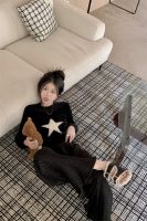 Black Wool Cloth With Soft Nap Of Stars Long-Sleeved Sweater Female In The Spring 2023 New Korea Sets Is Brief Paragraph Coat Cultivate Ones Morality