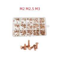 150/300pcs M2 M2.5 M3 Red Copper Solid Rivet Hand Percussion Flat Head Willow Nail Copper Rivet Assortment Kit