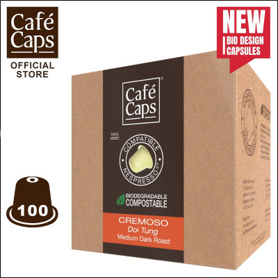 Cafecaps - แคปซูลกาแฟ Nespresso Compatible Cremoso (1 กล่อง X 100 แคปซูล) -กาแฟคั่วเข้มกลาง อาราบิก้าจากดอยตุง - แคปซูลกาแฟใช้ได้กับเครื่อง