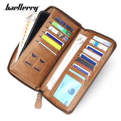 （Layor wallet）  Baellerry หนังสังเคราะห์กระเป๋าสตางค์ผู้ชายกระเป๋าซิปกระเป๋าสตางค์บัตรที่มีคุณภาพสูงสำหรับผู้ชายวินเทจผู้ถือบัตรกระเป๋ายาวผู้ชายกระเป๋าสตางค์