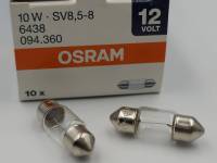 หลอดไฟฟิวส์ หลอดไฟในเก๋ง 10 Watt 12 Volts รหัสสินค้า 6438 OSRAM แท้ จำนวน 10 ดวง