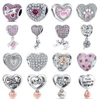 925 Silver Pave Zircon Heart Mom Sister Clover Butterfly Paw Print Beads Fit Original Pandora Charms Bracelet Fine Women Jewelry