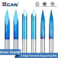 Xcan 6Mm ก้าน Cnc ดอกสว่านสลัก3 Edge เครื่องตัดการแกะสลัก Pcb บิตเราเตอร์สามเหลี่ยมเคลือบนาโนสีน้ำเงินสำหรับแกะสลักไม้หยก