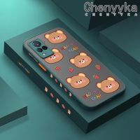 เคส Chenyyka สำหรับ VIVO V21 4G V21s V21 5G เคสลายการ์ตูนหมีมีความสุขขอบสี่เหลี่ยมดีไซน์ใหม่บางเคสแข็งกันกระแทกปลอกซิลิโคนเคสป้องกันเลนส์กล้องคลุมทั้งหมด