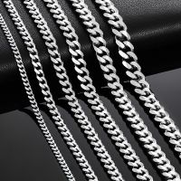 【CW】Cuban Link Chains Stainless Steel Classic Men Boy Curb Chunky Necklace 3.6mm to 11mm 14 to 30 Inches