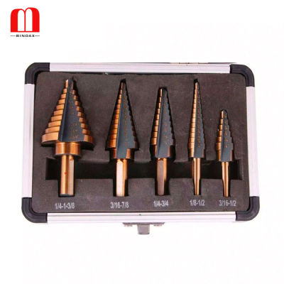 BINOAX 5PcsSet HSS COBALT MULTIPLE HOLE 50 Sizes STEP DRILL BIT SET With Aluminum Case