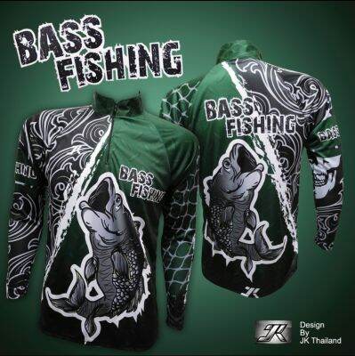 เสื้อตกปลา JK THAILAND ลาย BASS FISH สีเขียว  ป้องกันรังสี UV 80-90% สีไม่ตก แห้งเร็ว