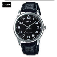 Velashop นาฬิกาข้อมือผู้ชาย Casio   สายหนัง สีดำ/หน้าดำ รุ่น MTP-V001L-1BUDF, MTP-V001L-1B, MTP-V001L