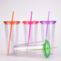 Clear Acrylic Tumbler 32Oz Water Cup With Straw Plastic Travel Mug Double Wall Iced Coffee Tumblers For Bridesmaid Gift