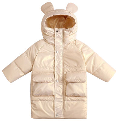 Childrens winter down jacket  winter new middle long white duck down waterproof thickened down jacket hooded cotton coat