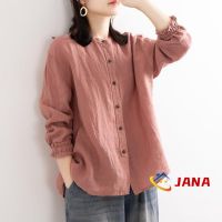 frieda 【พร้อมส่ง】Jana เสื้อเชิ้ตคอกลมแขนยาวผ้าฝ้ายทรงหลวมสไตล์ย้อนยุคสําหรับผู้หญิง