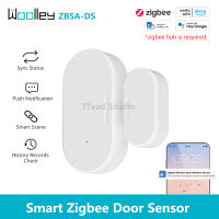 WOOLLEY Smart Zigbee Door Sensor เซ็นเซอร์หน้าต่างไร้สาย Zigbee 3.0 Gate Magnetic Detector eWeLink APP ตรวจสอบบันทึกประวัติสถานะ Alexa / Google Voice Inquire Smart Home Security Sensor (ZBSA-DS)