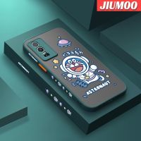 JIUMOO เคสสำหรับ VIVO Y76 5G เคส Y76s Y74s 5G ลายการ์ตูนโดราเอมอนมีน้ำค้างแข็งโปร่งใสด้านข้างแข็งลายขอบสี่เหลี่ยมกล้องปลอกซิลิโคนเคสนิ่มป้องกันการกระแทก