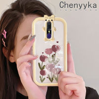 เคส Chenyyka สำหรับ OPPO F11 A9X A9 2019เคสแฟชั่นโชคดีมีโบว์เล็กๆลายดอกทิวลิปมอนสเตอร์ตัวน้อยกันกระแทกเคสโทรศัพท์โปร่งใสฝาครอบป้องกันเลนส์กล้องถ่ายรูปเจลซิลิกาเจล TPU