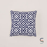 SARABARN Geometric Cushion Cover | ปลอกหมอนอิง ลายเรขาคณิต สีน้ำเงิน