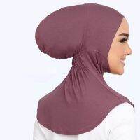 Tudung Ramadan หมวกหิญาบคอตตอนแขนยาวของมุสลิมมาเลย์สีทึบอ่อนหญิงผ้าโพกศีรษะซับในหมวก