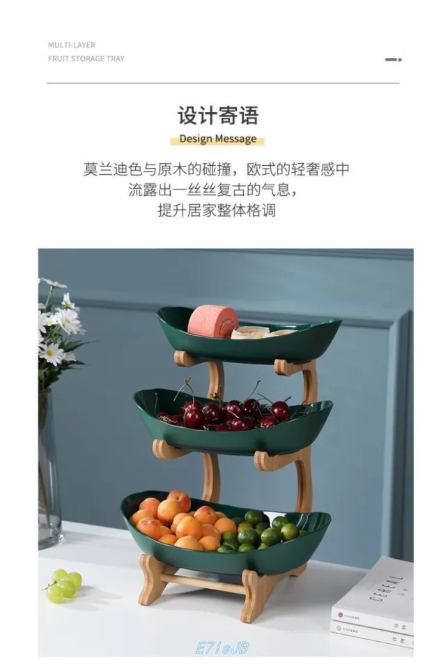 1/3 Tiers Plastic Fruit Plates With Wood Holder — wowporium