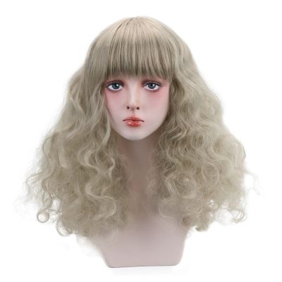 Free Beauty 20 39; 39; Synthetic Long Curly Ashy Blonde Brown Hair Wigs with Blunt Bangs for Women Lolita Cosplay Costume Halloween