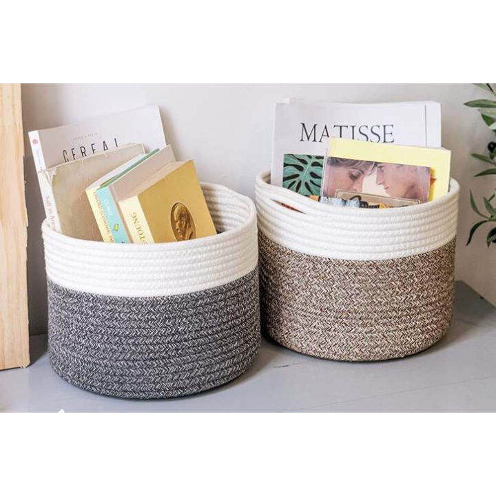 Woven Cotton Rope Storage Basket with Handles (Medium) Lazada PH