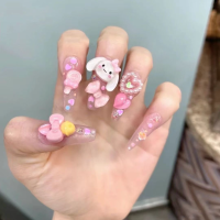 อะนิเมะ Sanrio มือวาดสวมใส่เล็บน่ารักสีชมพู Cinnamoroll เล็บเล็บแพทช์ผลิตภัณฑ์สำเร็จรูปขายส่ง Kawaii ของขวัญ