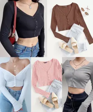 Shop Cardigan Long Sleeves Button Crop Tops with great discounts