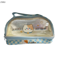 ZIBU กระเป๋าใส่ดินสอลายการ์ตูนหมีกระต่ายใสขนาดใหญ่กระเป๋าใส่เครื่องเขียนอุปกรณ์เครื่องเขียนแบบพกพา