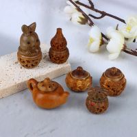 【YF】 1Pc Wood Medicine Pill Box Mini Sandalwood Rescue Case Portable Ornaments Storage Sealed Organizer