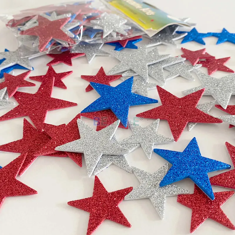 50Pcs Tricolor Mix Color Glitter Foam EVA Star Stickers Children  Scrapbooking DIY Kindergarten Craft Kids Birthday Party Decor