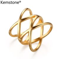 Kemstone ซึ่งเป็นที่นิยม Bijoux ผู้หญิงสแตนเลส 18 พันแหวนทองคำขาวเครื่องประดับสำหรับสอง "X" ข้ามแหวนเครื่องประดับ