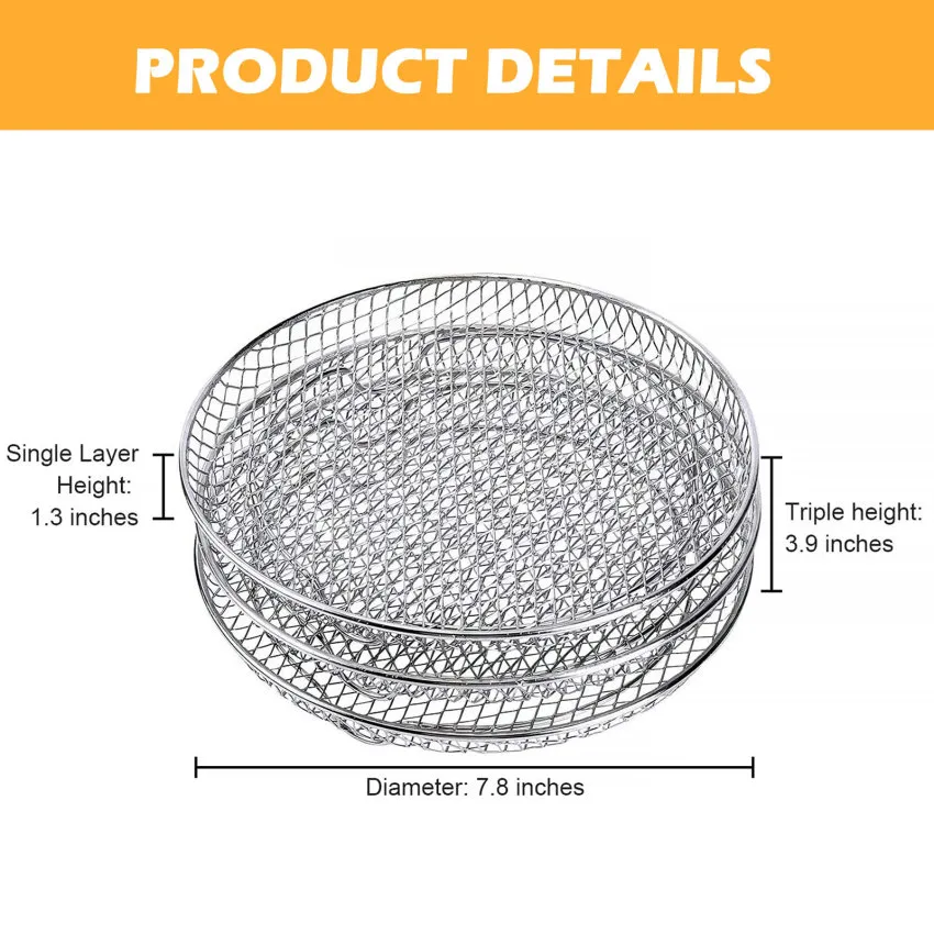 Deepened Air Fryer Rack 3 Pcs For , Stackable Round Air Fryer Accessories,  304 Stainless Steel Multi-layer Dehydrator Rack, Compatible With 4.8l-6.6l
