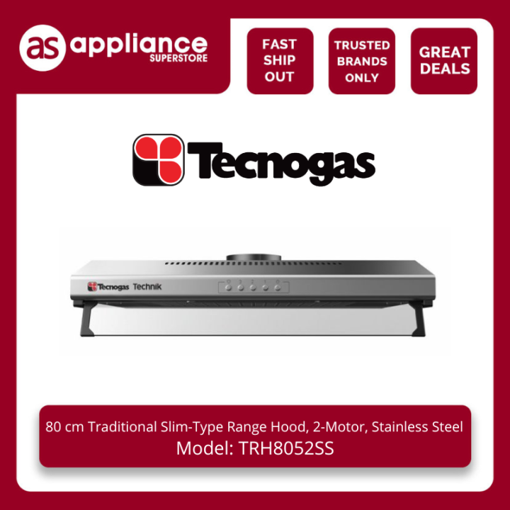 Tecnogas 80cm Traditional SlimType Range Hood, 2Motor, Stainless