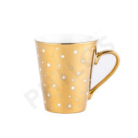 MISS ETOILE COFFEE MUG GOLD ALLOVER WHITE STARS แก้วเซรามิคสีทอง มีหูจับ : CM115