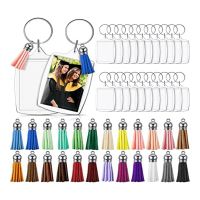 24Pcs Acrylic PhotoFrame Keychains Keychain Clear Acrylic Blank Key Ring With Tassels 5.6 X 4.0cm