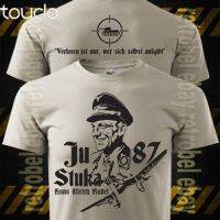 JU-87 STUKA RUDEL WW2เสื้อยืด100% Cotton Graphic Tee Retro