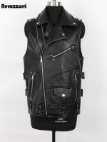 Mauroicardi Autumn Black Motorcycle Pu Leather Vest Men Zipper Pockets Plus Size Faux Leather Biker Sleeveless Jacket 4xl 5xl