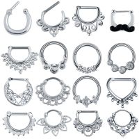 1PC Tribal Fan Nose Septum Clicker Piercing Rings 16G CZ Gem Flower Ear Septums Helix Tragus Sexy Body Piercings Jewelry Body jewellery