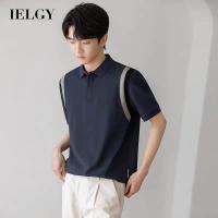 IELGY แขนสั้นคอโปโลสีคมชัดผู้ชายเสื้อยืดหล่อผู้ชาย