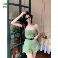 Summer girls must-bra curling denim jumpsuit small hot pants student retro high waist slimming wide leg shorts children