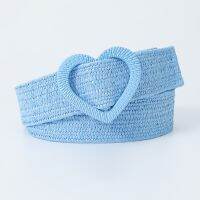 Summer 4cm Wide Elastic Stretch Woven Sweet Decorative Dress Waist Belts for Women Heart Buckle Straw Braided Belt