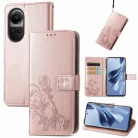 5AceShop หัวเข็มขัดนูนสี่ใบ,เคสโทรศัพท์หนังสำหรับ OPPO Reno10ทั่วโลก