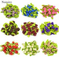 100PCS Artificial Mini Silk Rosettes Fabric Flowers Heads Making Handmade Satin Ribbon Roses DIY Craft For Wedding Decoration