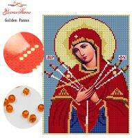 Golden Panno,Needlework,DIY,beads,Cross stitch,Embroidery stitch,Precise Printed painting,portrait Pattern,holy mother,red,sword