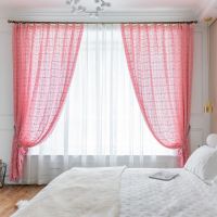 Pink green light-transmitting retro hollow curtain finished crochet North American country fabric floor-to-ceiling window screen custom-made bay 【MAY】