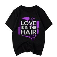 ใหม่เสื้อยืดลําลองสําหรับผู้ชายแขนสั้นพิมพ์ลาย Love Is The Hair